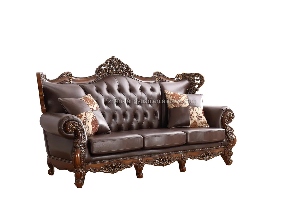 Living Room  Sofa  Royal Sofa Set  Antique Wood Style leather sofa- SF1889