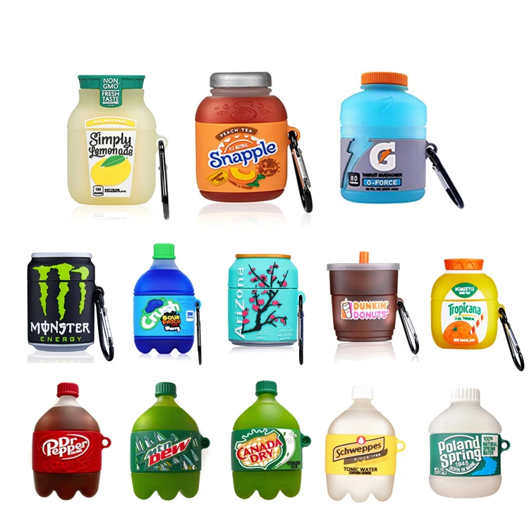 

2020 Fashion 3D Customs Cute Designer Drink Juice Bottle Case Silicone Wireless Earphone Protect Cover For AirPods 1 2 pro