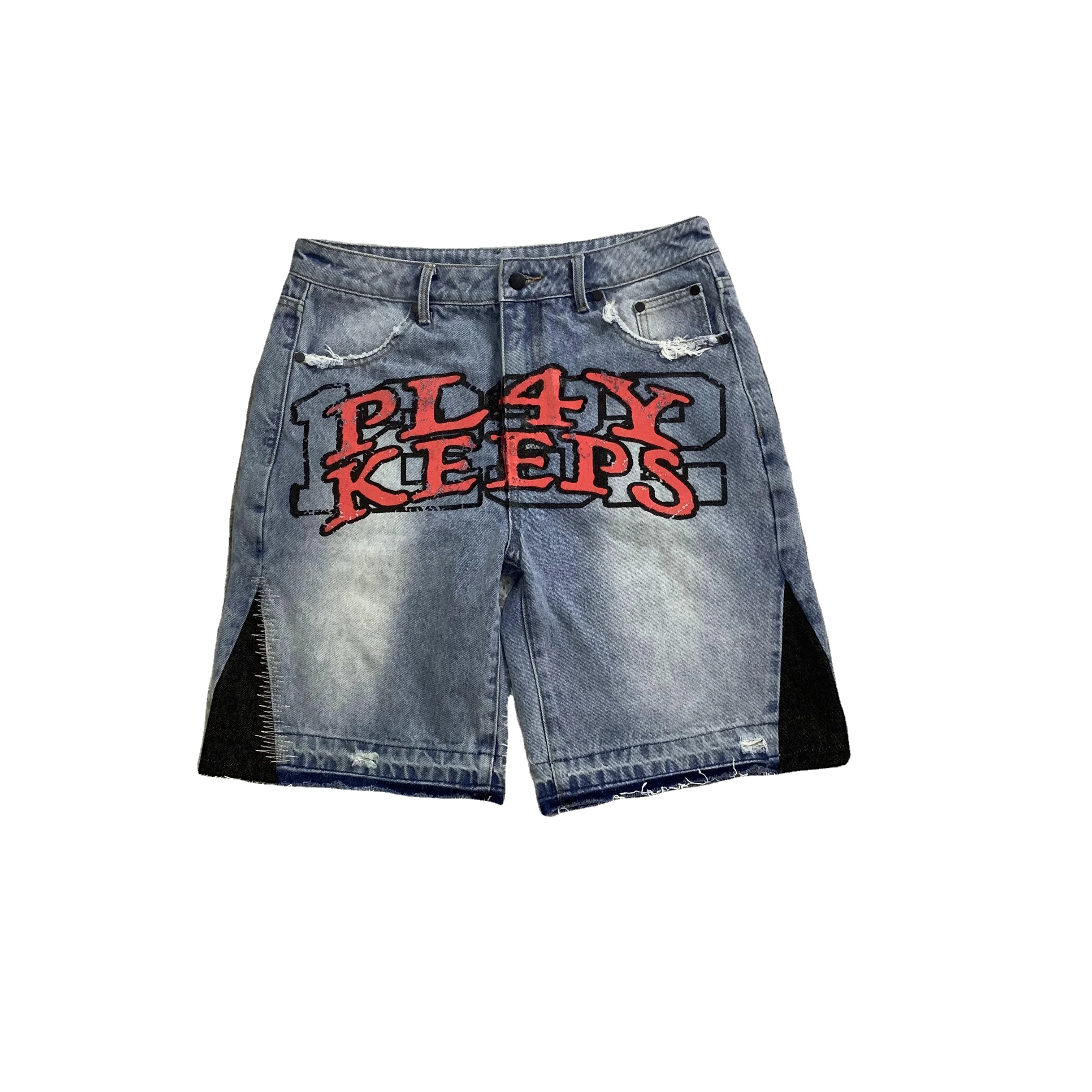 DENIMGUYS Custom Screen Printed Jeans Shorts Men 2025 Summer Streetwear Y2K Distressed Denim Shorts Pants