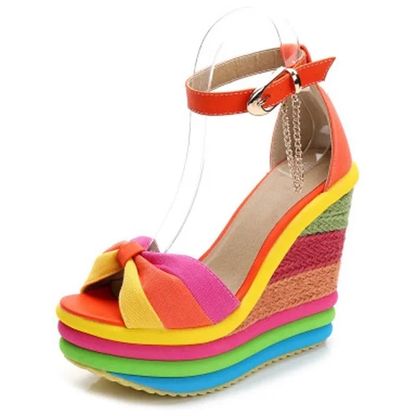 

Rainbow design thick bottom wedge sandals for women's