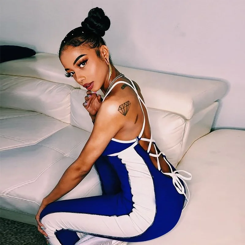 

YD - P003766 hot selling summer sexy hollow out backless jumpsuit navy blue jumpsuits for women sexy