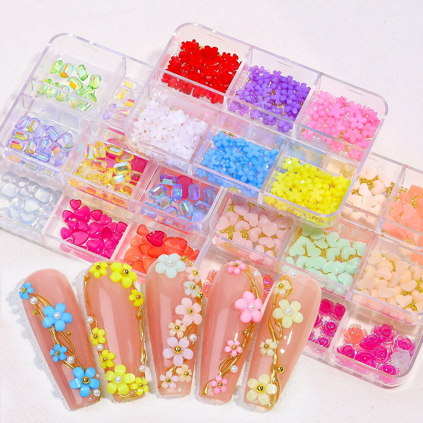 

Nail Flowers Metal Bead Pearl Design Butterfly Kawaii 3D Nail Charms Resin Heart Acrylic Flowers Nail Art Charm