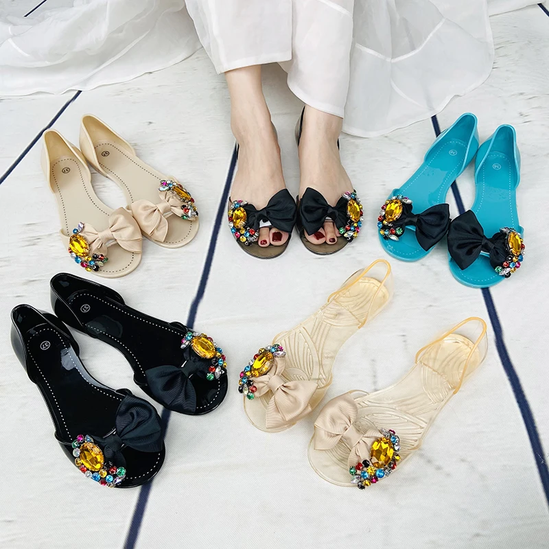 

Flat Fashion Women Summer Shoes Lady Transparent Jelly Sandals, Black/champagne