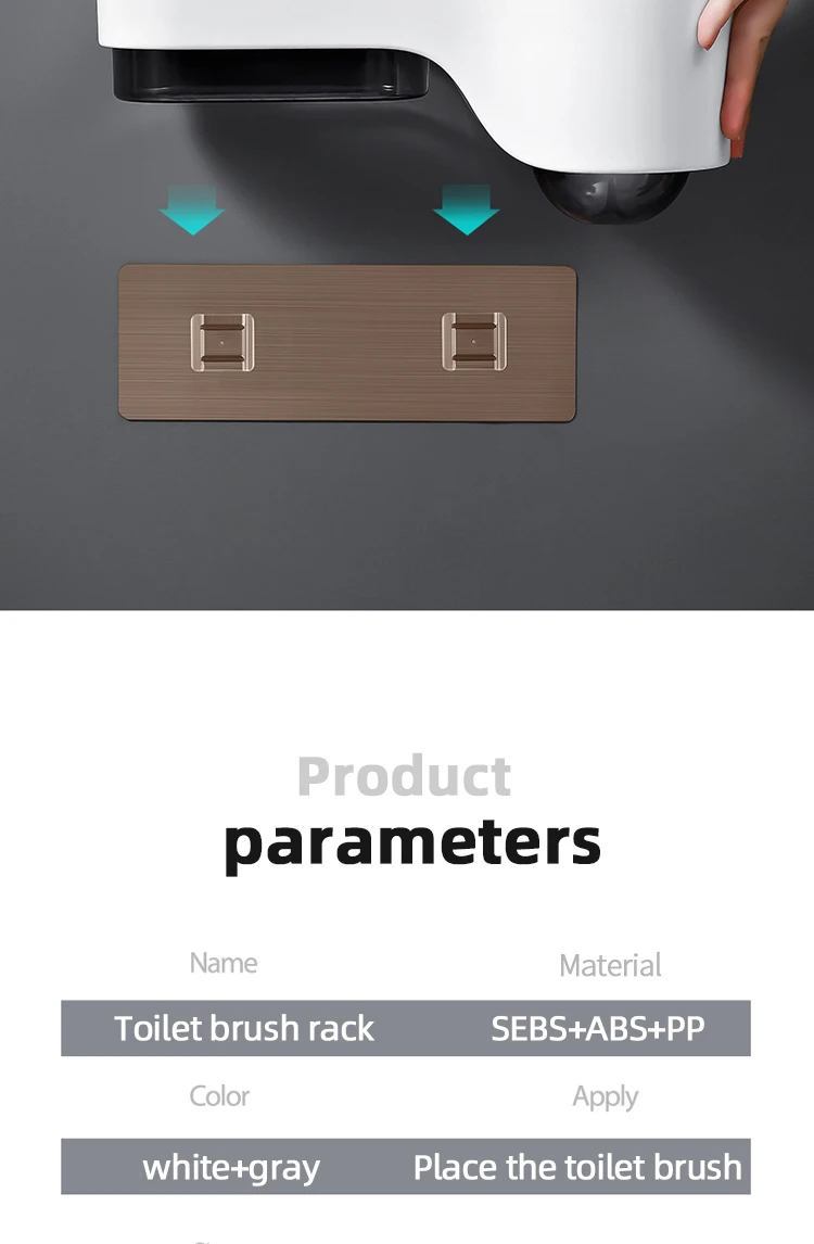 Non-perforated detachable wall toilet brush holder household cleaning set Storage Rack Shelf Holder Wall Mount