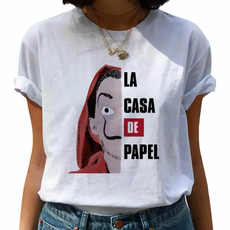 

Women's White T-shirt Female Money Heist Harajuku Hip Hop T-shirts Fashion House of Paper T-shirt Top Tees