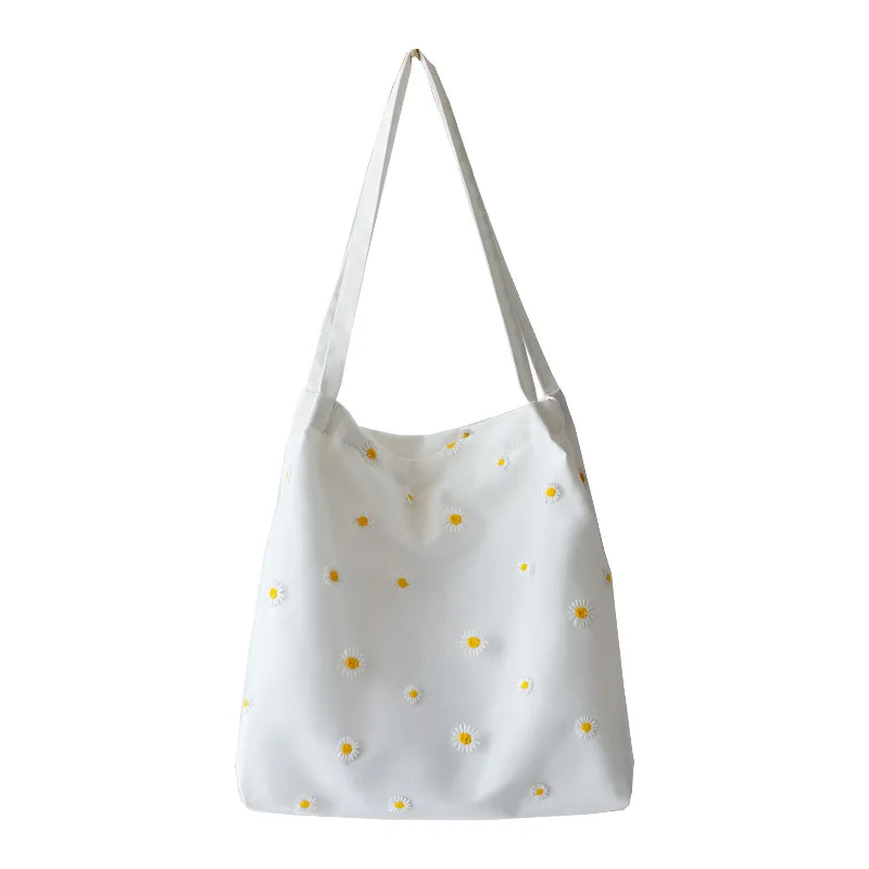 

Custom casual floral tote bag embroidered lace daisy canvas fashion bags for ladies girls, 3 colors for choose /customizable