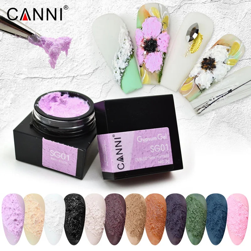 

CANNI 2021 Newest 3D gypsum gel mat painting no sticky color nail gel 5ml square jar 12 colors UV&LED drawing gel 51026