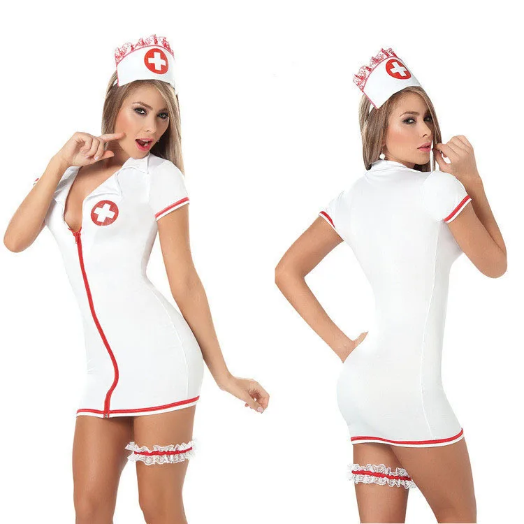 

T829 Mini Dress Lingerie Headwear One-piece Doctor Nurse Uniform Cosplay Costumes Zipper Temptation Night Wear Sexy Women, White