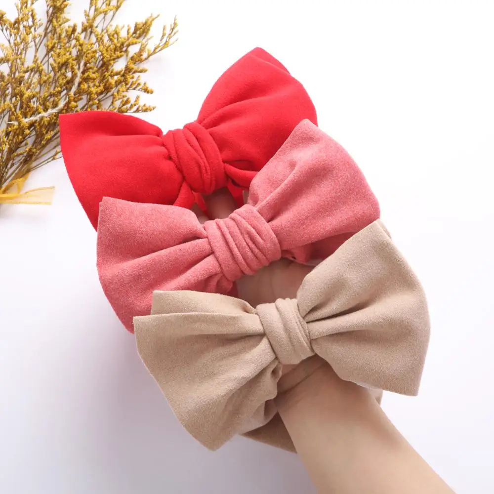 

Big Bowknot Faux Cashmere Baby Headband Fall Soft Elastic Hair Bands Warm Solid Winter turbans Headwraps Children