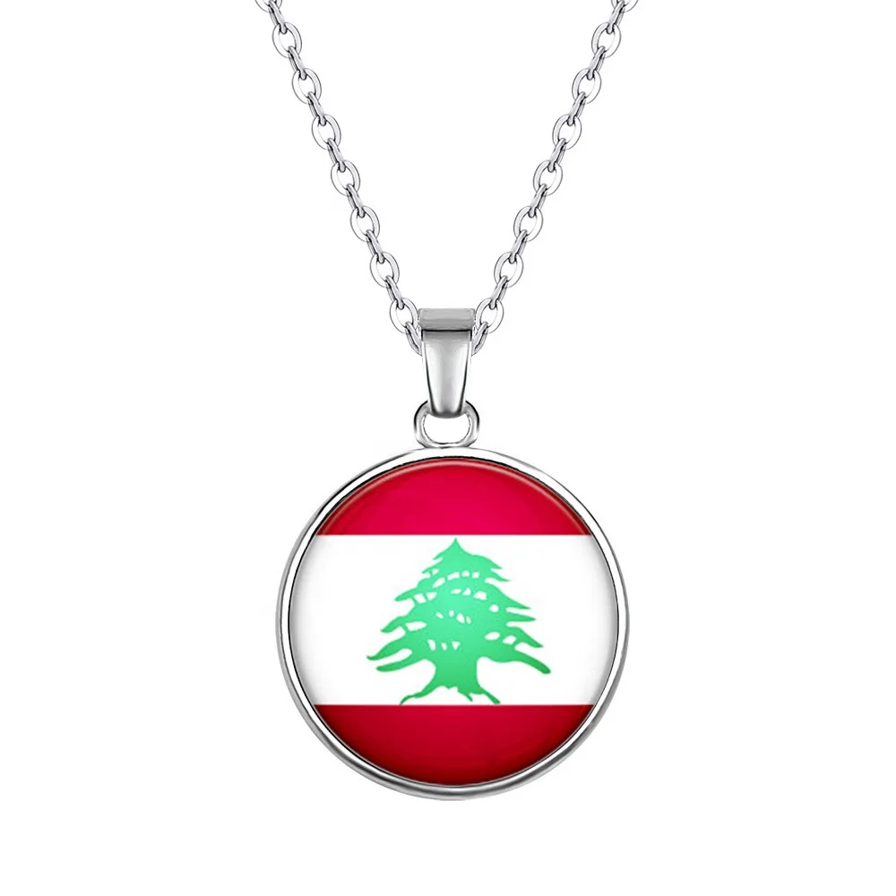 

New High Quality Stainless Steel Women Necklace Girls Jewelry Lebanon National Flag Pendant Necklace Sublimation Custom Necklace