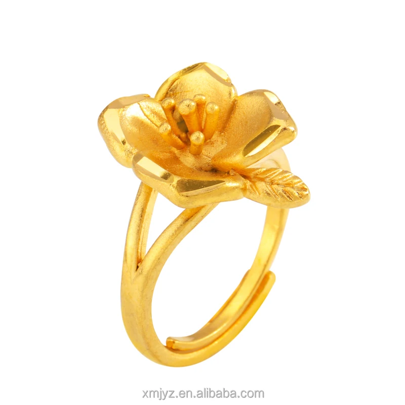 

Cross-Border New Style Brass Gold-Plated Big Flower Open Ring Female Korean Style Simple Ring Jewelry Wholesale