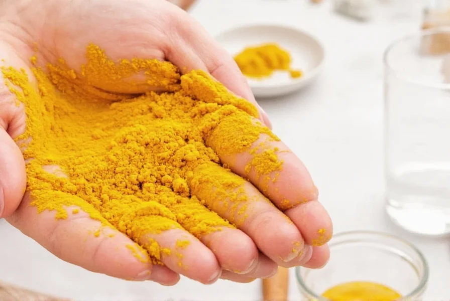 Golden turmeric paste in glass jar with measuring spoons