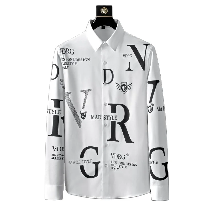 

New fashion men's shirt letter pattern family leisure fashion long sleeve shirt men's slim fit no iron shirt