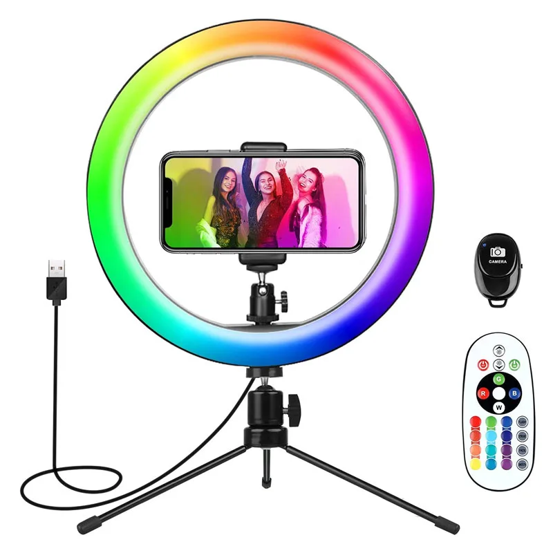 

8 inch Live Video Photographic Make Up Fill Lamp Remote Control Led RGB Ring Light Tripod Stand with Phone Holder