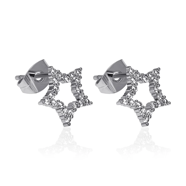 

Lotus platinum plated stud earrings star stud earrings zirconia jewelry