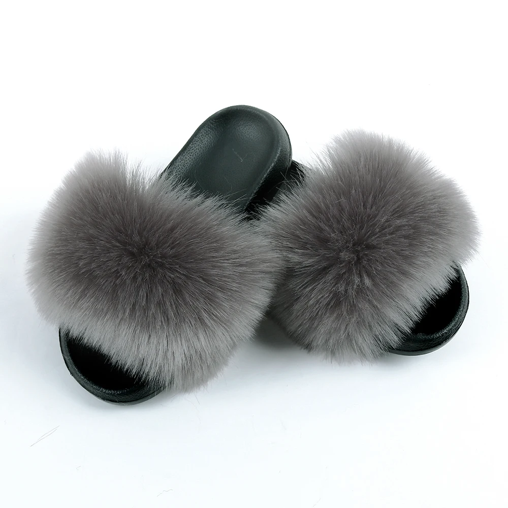 

Hot Furry Slide Fox Bedroom Slingback Slippers Slides/Women Real Wholesale Price Fur Slipper Manufacturer