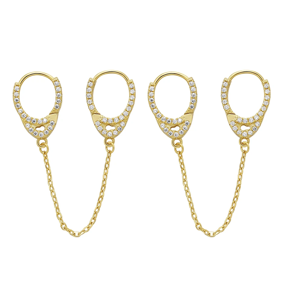 

women fashion jewelry 925 sterling silver jewelry 18k gold plated jewelry Handcuffs chain earrings with cubic zircon