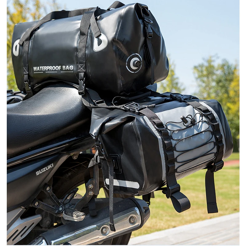 

PVC TPU tarpaulin waterproof motorcycle tail bag motorcycle dry bag roll top saddle luggage bag for outdoor travelling, Yellow, black