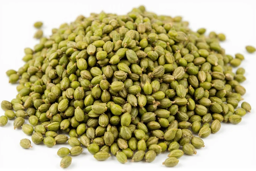 Close-up photography of fresh green mustard seeds on wooden background, showing their vibrant color and texture compared to mature mustard seeds