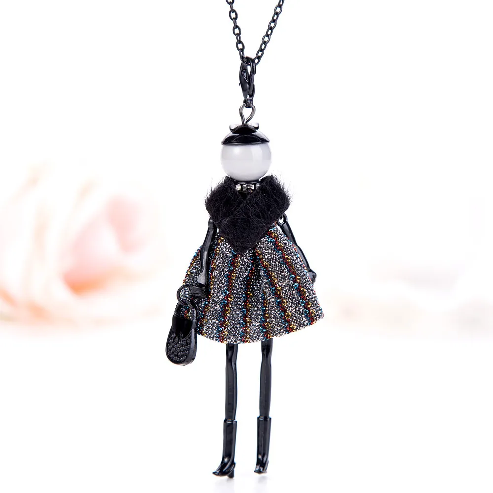 

Hot Sale Fashion Long Chain Dress French Paris Girl Doll Necklace Jewelry Cartoon Girl Pendant Necklace