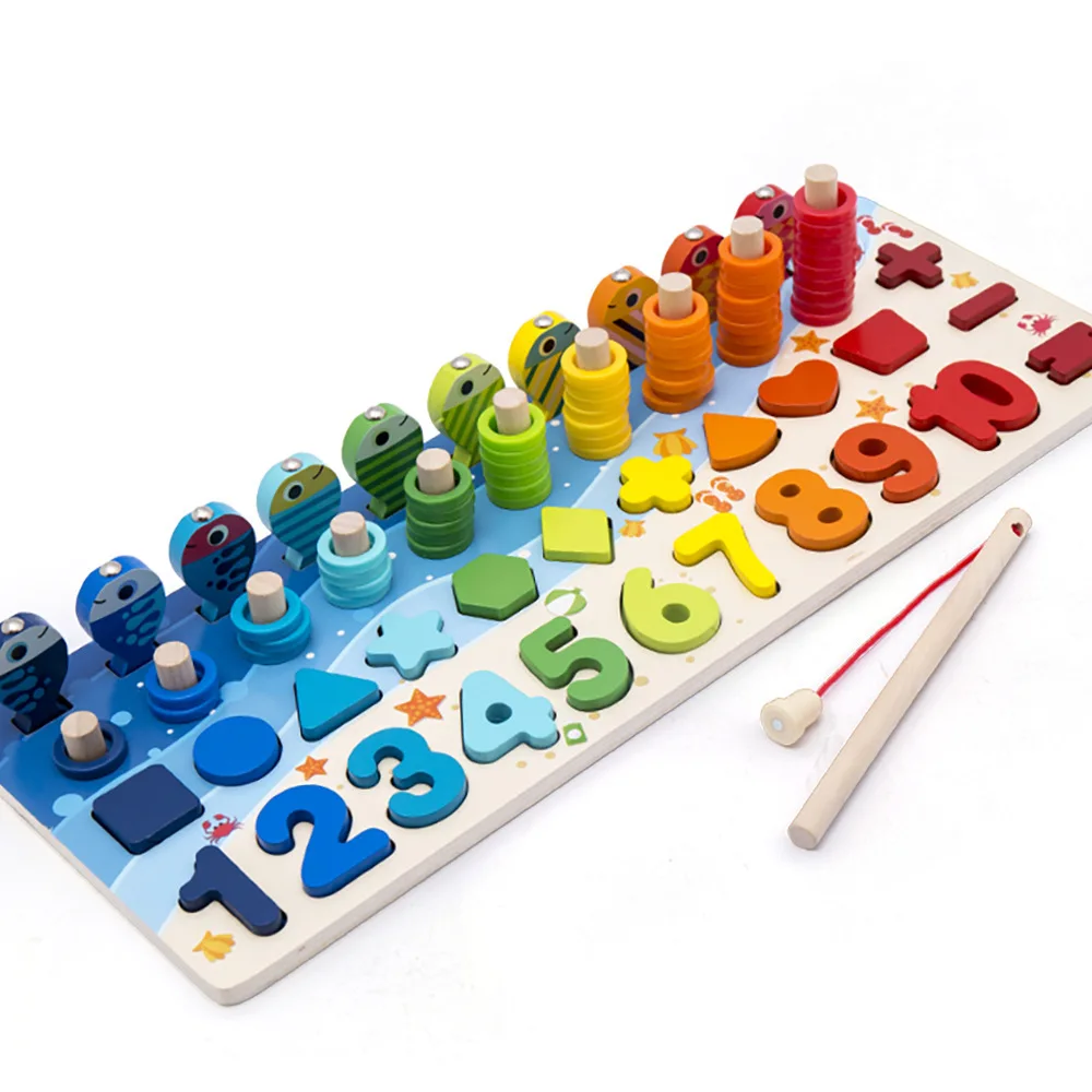 

Wooden Number Puzzle Sorting Stacking Block Toys for Toddlers Preschool Educational Math Shape Sorter Counting Game