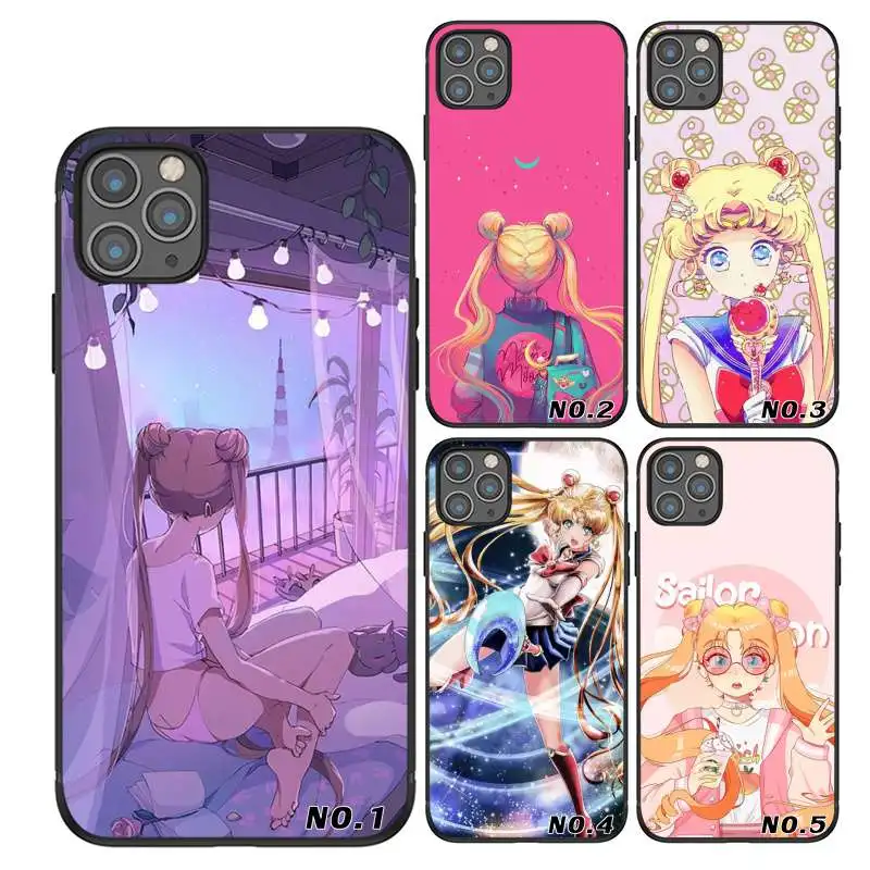 

Japanese Anime Sailor Moon Girl Phone Case for iPhone X XR Xs Max 11 11Pro 11Pro Max Case, Black