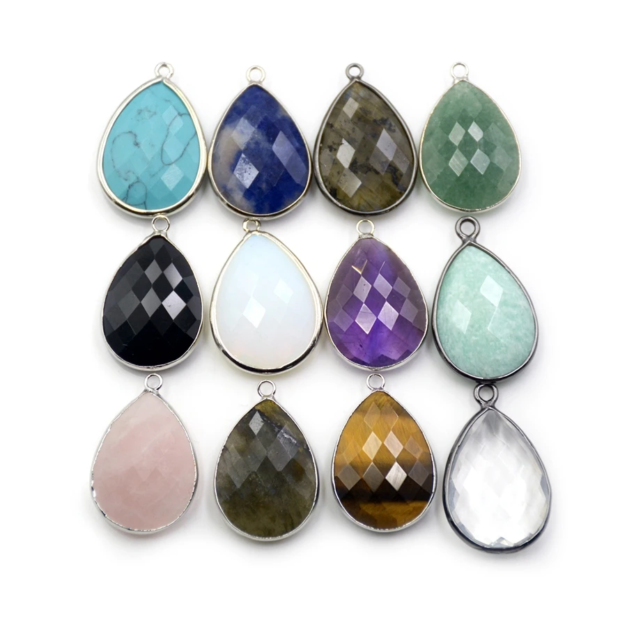 

Wholesale natural charms faceted crystal bead teardrop water drop custom pendant stone pendants for jewelry DIY making, Multi