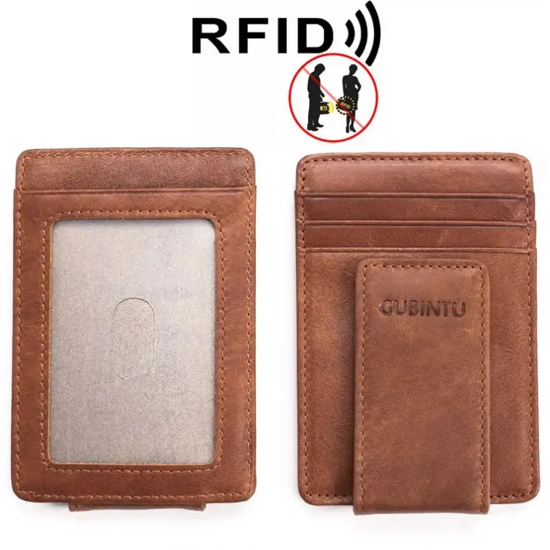 

AIYIYANG New Card Holder Genuine Leather Slim Wallet Cheque Holder Book Rfid Men's Coin Purse