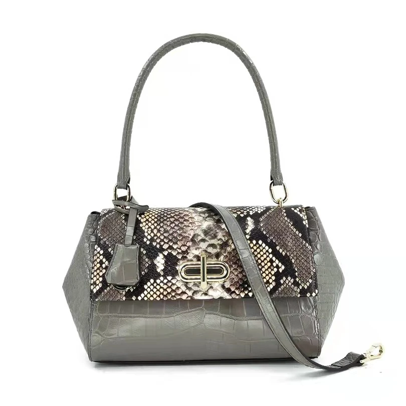 

Hot Genuine Leather Handbags for Women Ladies Snake Printed Hand Bags Unique Vintage Shoulder Bags