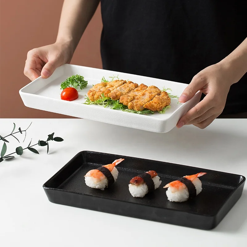 

Amazon shopee Nordic rectangular ceramic creative glazed sushi plate home restaurant hotel snack plate dish, As picture or customized