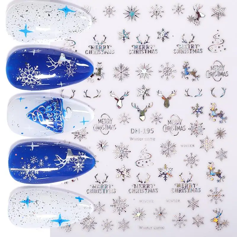

1Pcs 3D Sticker Christmas Holographics Snowflake For Gold Silver Stickers DIY Nail Art Decoration Decals