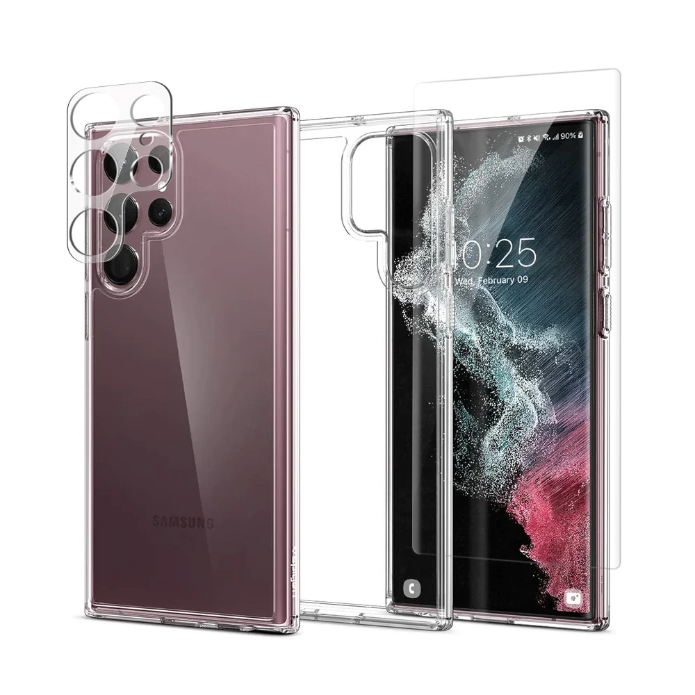 

3 in 1 Set TPU Soft Phone Case With 2.5D Tempered Glass Camera Lens Screen Protector For Samsung Galaxy S24 S23 S22 Plus Ultra