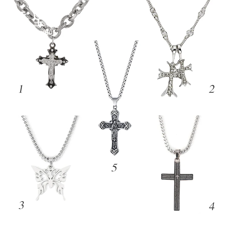 

Unisex punk hip hop necklace stainless steel women cross pendant necklace fashion jewelry for men women