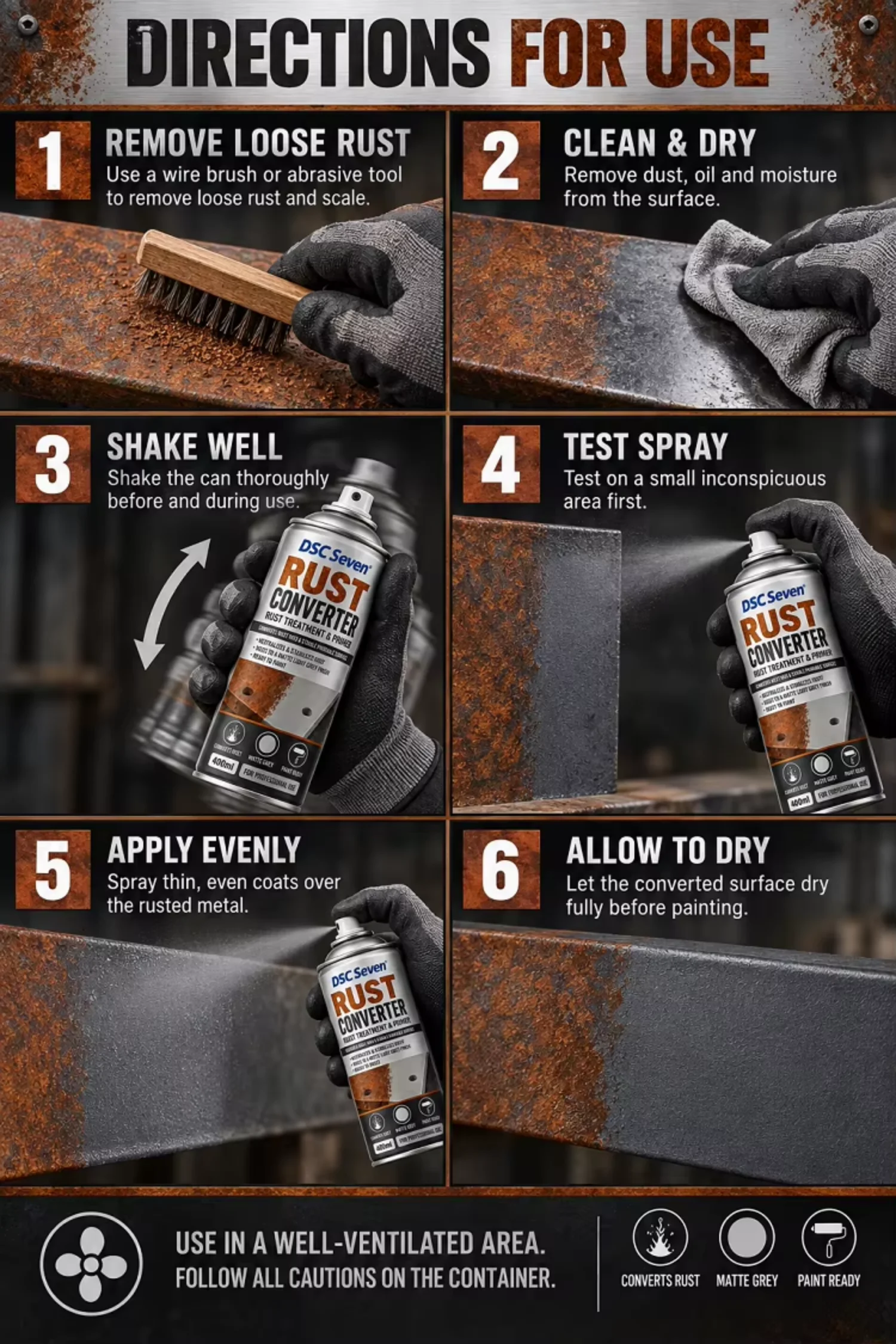 400ml Acrylic Aerosol Rust Converter Spray Paint for Rust Treatment and Steel Metal Restoration