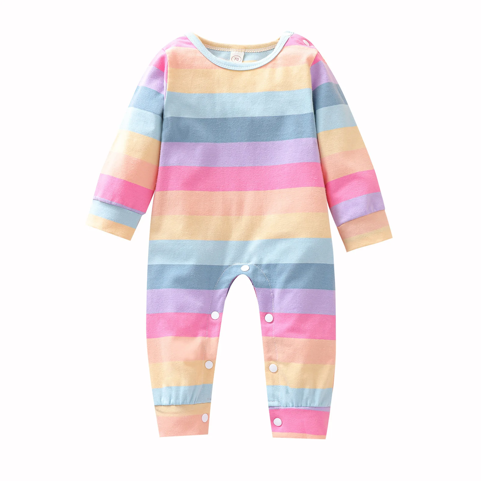 

Casual Newborn Baby Girls Romper Rainbow Pattern O-neck Long Sleeves Baby Onesie For Spring And Autumn, As pics