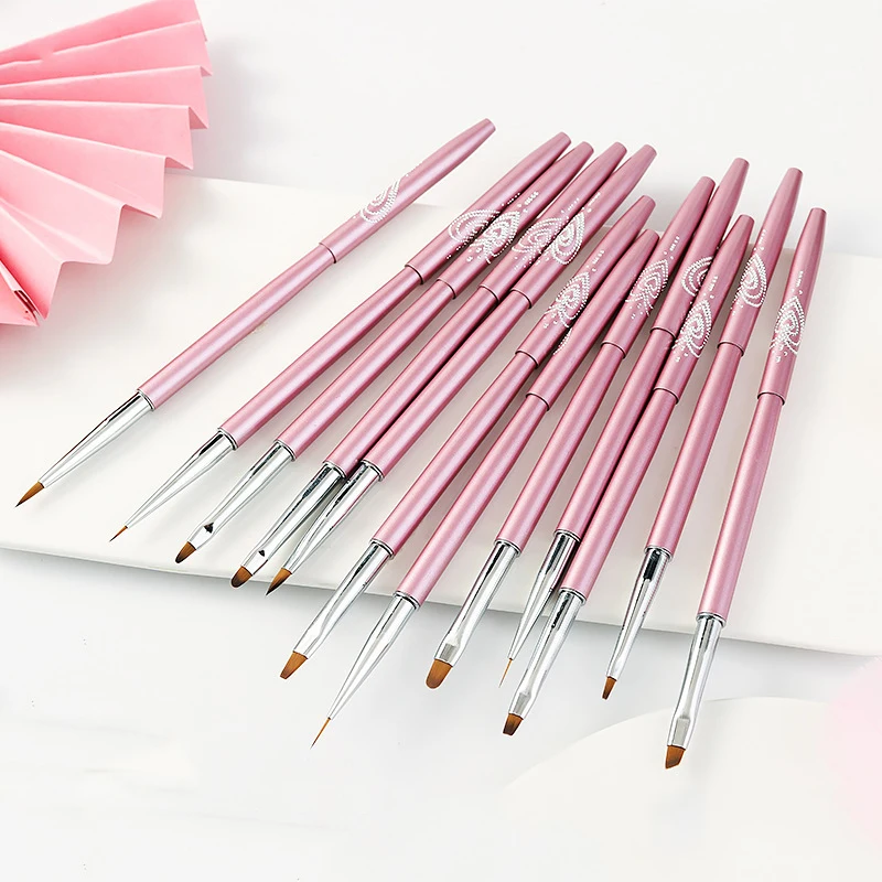 

High quality metal 3D nail art drawing pen drawing flower carving flat head light therapy point drilling pen pink nail art brush