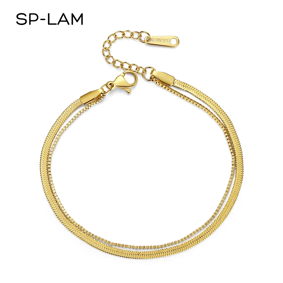 

SP-LAM New Design Double Chain Multi-Layer Link Chain Snake Stainless Steel Gold Charm Bracelet Woman