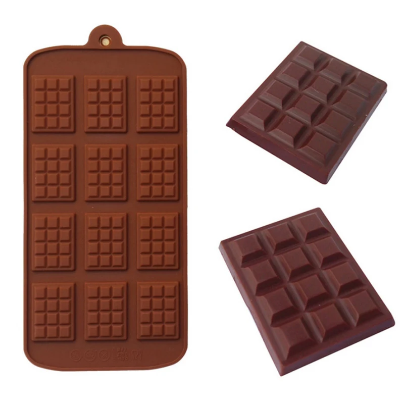 

B1-12 DIY Baking Decoration Accessories Fondant Patisserie Candy Bar Mould 3 Size Waffle Chocolate Silicone Mold, Brown