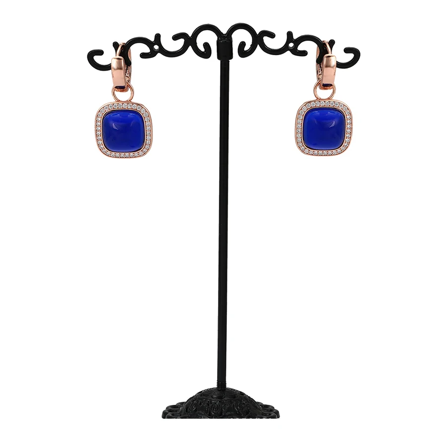 

98037 Xuping rose gold plated green stone tear drop huggie charm ear rings jewelry women hoop earrings