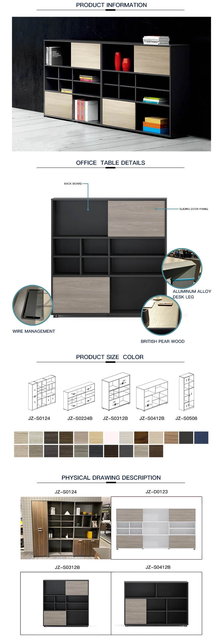 Classic design china furniture melamine large file cabinet with sliding door