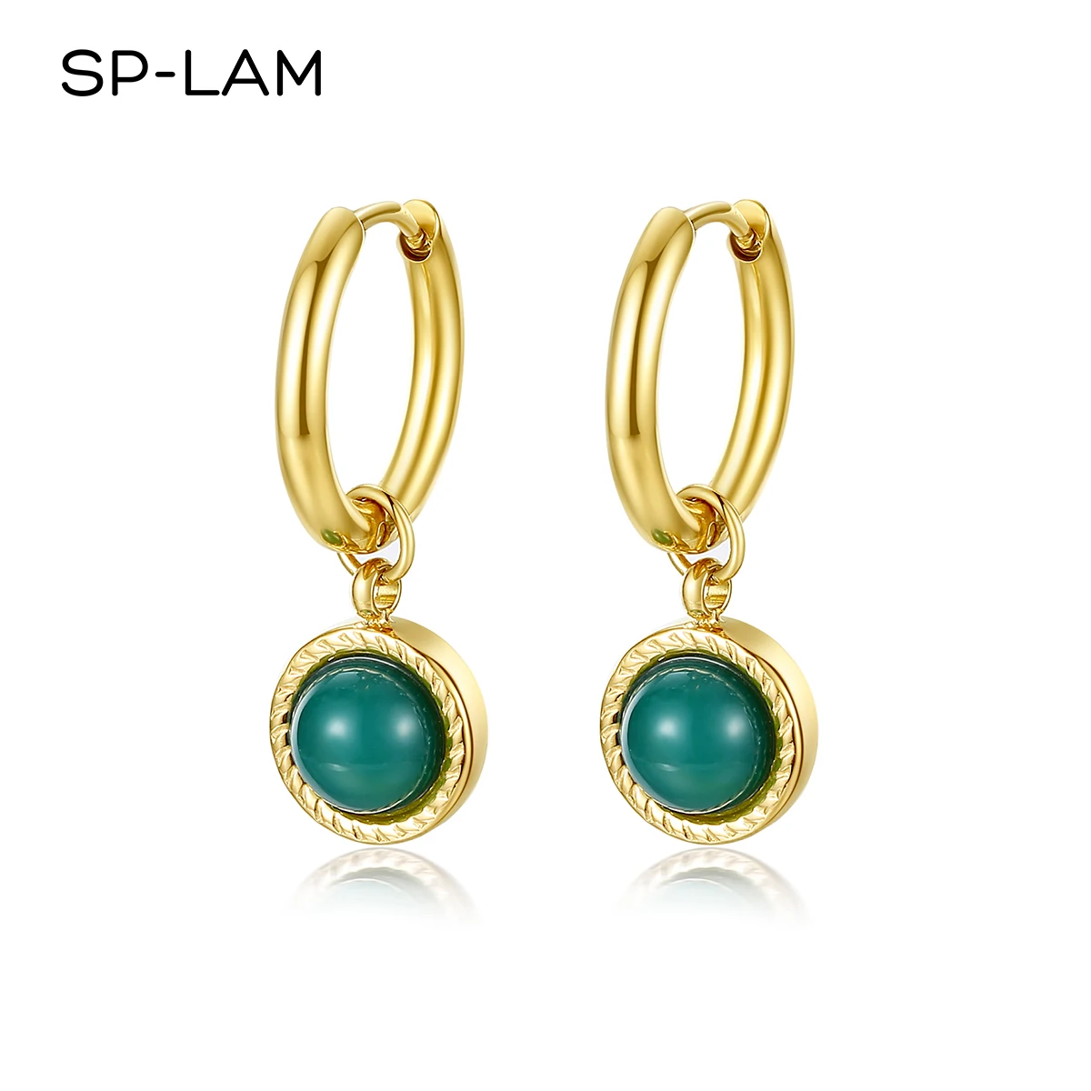 

SP-LAM Round Green Crystal Stone Healing Earing Drop Jewelry 2021 Woman Trendy New Design Popular Earring