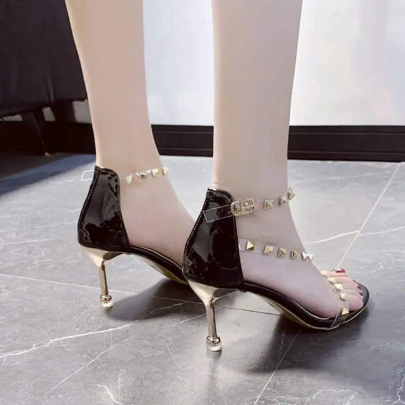 

2021Hot Sell High Quality famous brands designer rivet Tangerine italian Style sexy high heel shoes women sandals, As picture shows