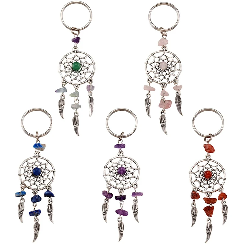 

Natural Chip Gemstone Dreamcatcher Keychain Ornaments Pendant