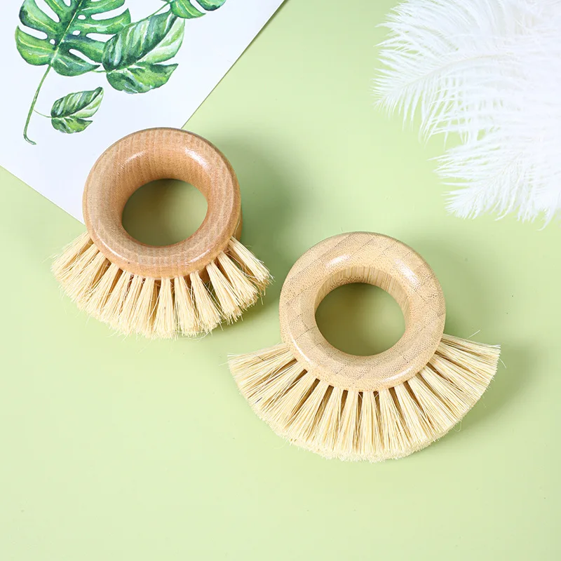XLR Plastic Bristle With Bamboo Handle Dish Brush Scrub Brush for Baking and Cleaning Circle PP Brush