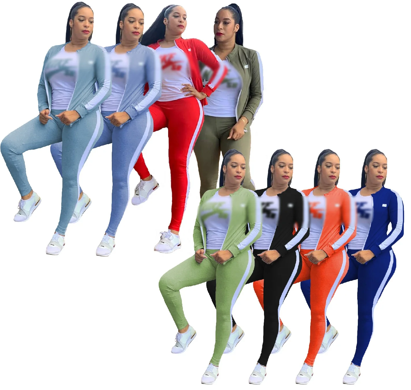 

High-quality suit polyester material wholesale plus size jogging suits wholesale 2021 women jogging suit, Red/dark green/light blue