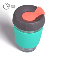 

Custom 12oz BPA Free Glass Coffee Cup With Silicone Sleeve/Lid Glass Coffee Travel Cup Personalized Brand Silicone Coffee Mug