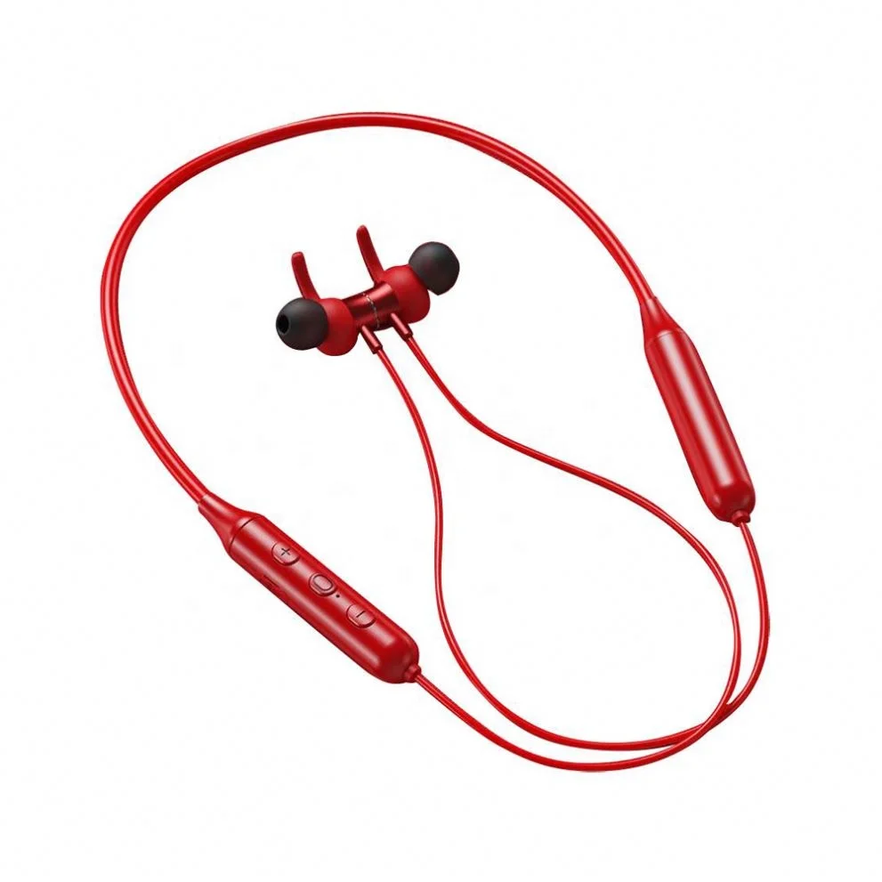 

TWS Wireless 5.0 Neck Earphones Metal Magnetic Sports Running Headset Waterproof Earbuds Noise Reduction Headphones DD9, Black/red