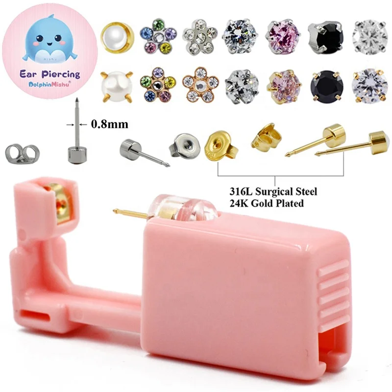 

Dolphin Mishu Disposable Ear Piercing Unit Sterile 316L Stainless Steel Earring Zircon Studs Body Piercing Safe Easier to Use