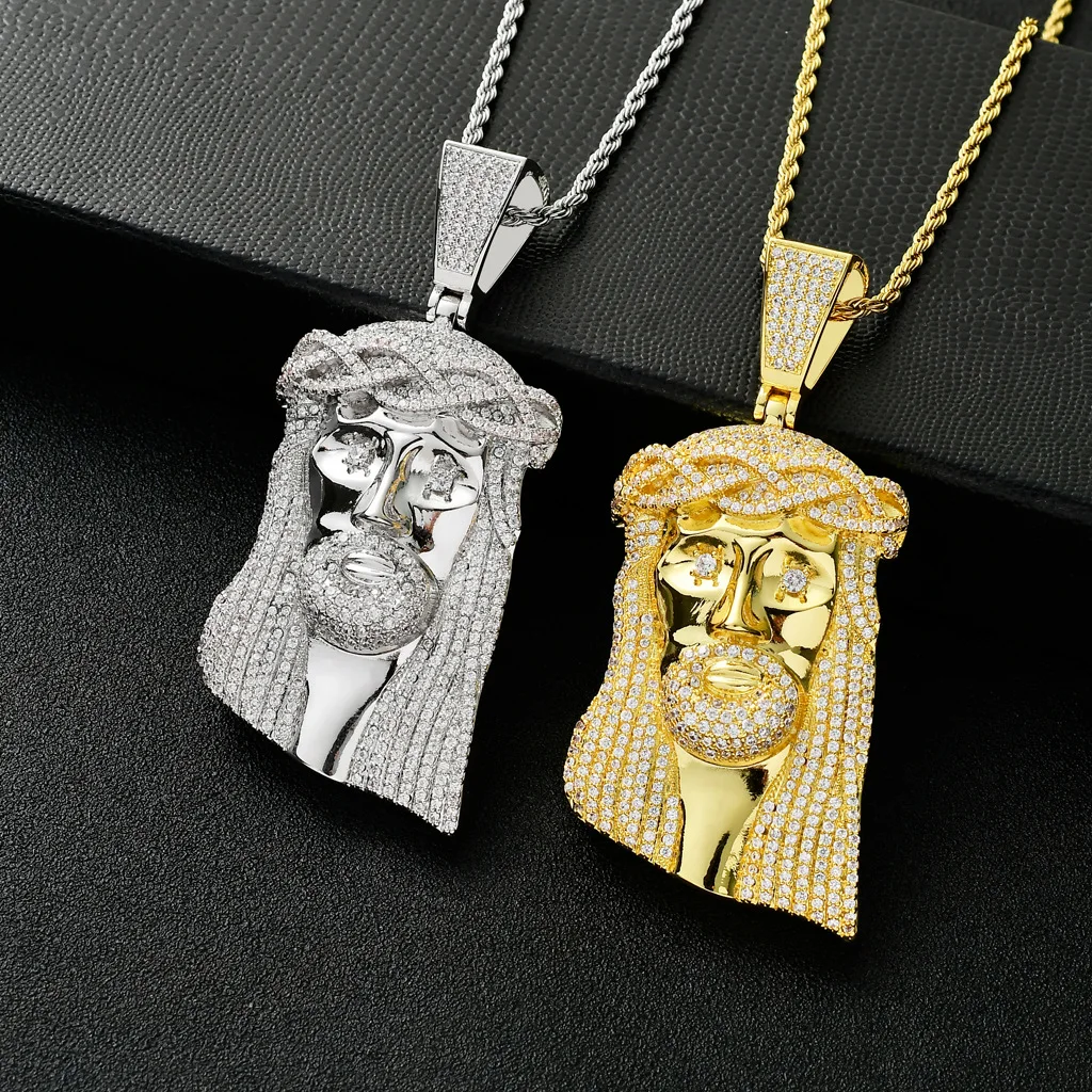 

Vintage Christ Jesus Head Pendant with Micro-inlaid Zircon 92mm Large Pendant Exaggerated hip-hop necklace fashion jewelry