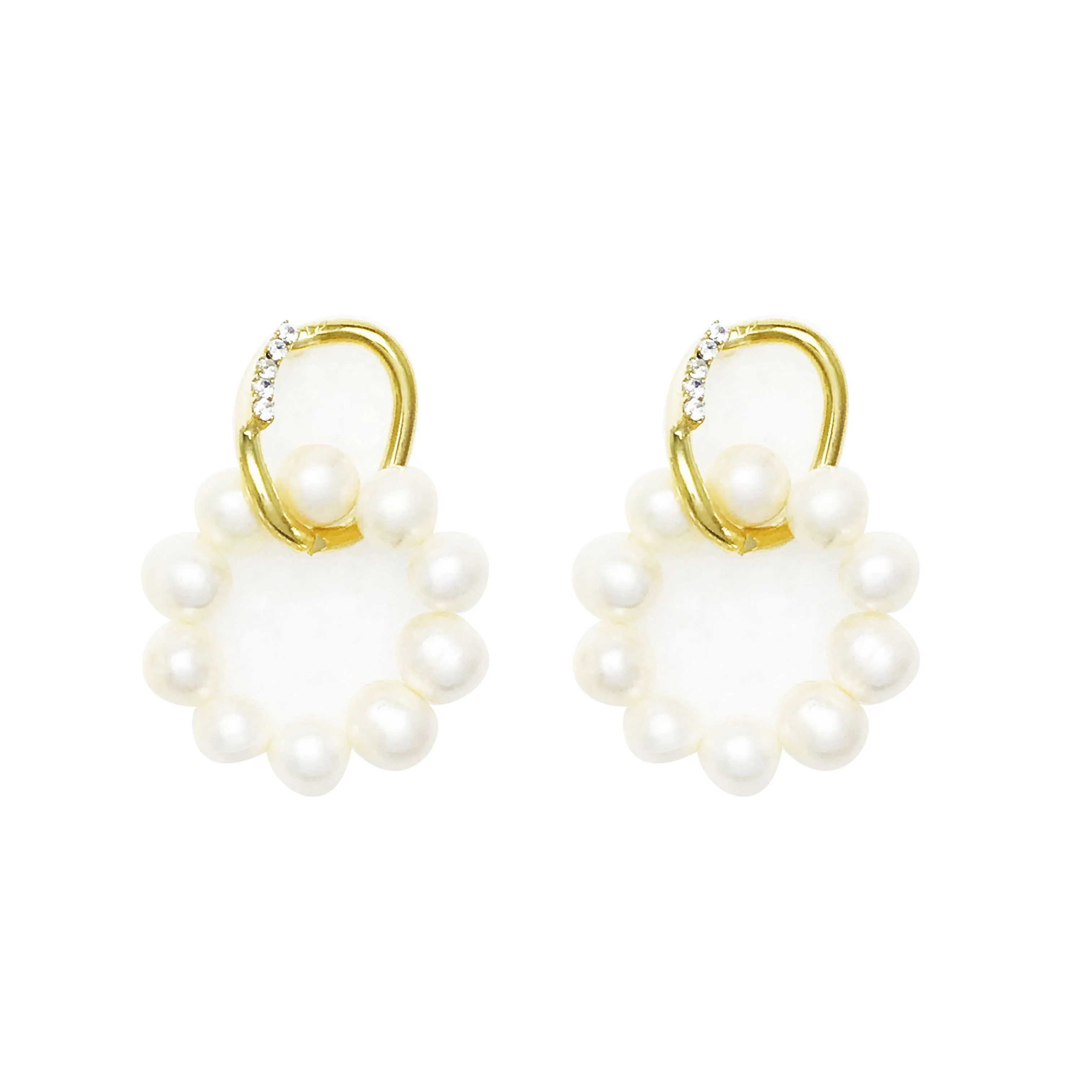

Eico Gold Filled Fresh Water Pearls Zircon Hoop Drop Earrings For Fashion Women